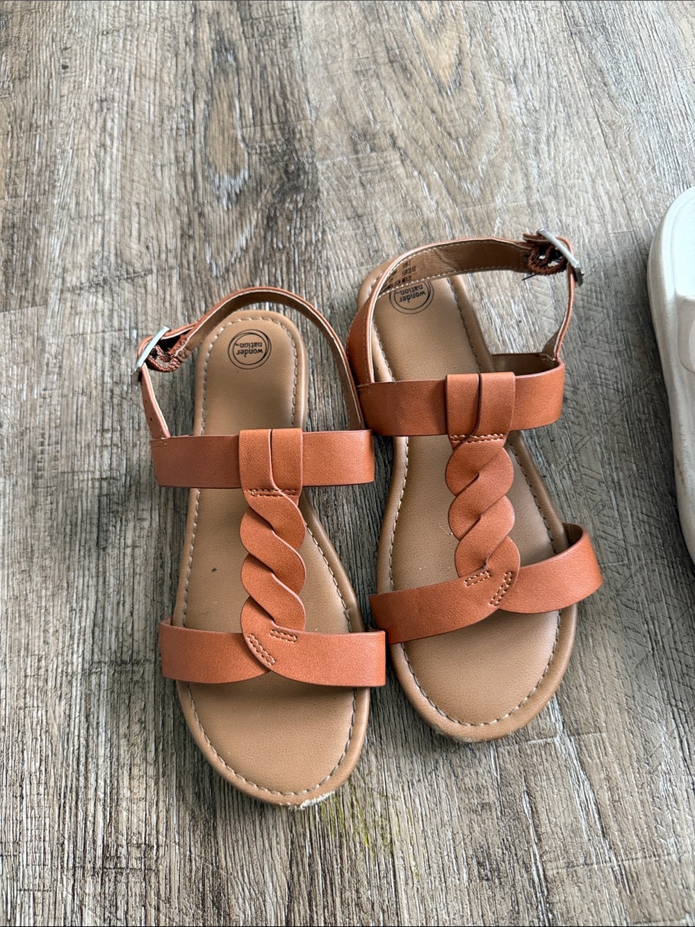 wonder nation Girls Braided Tan Strap Sandals